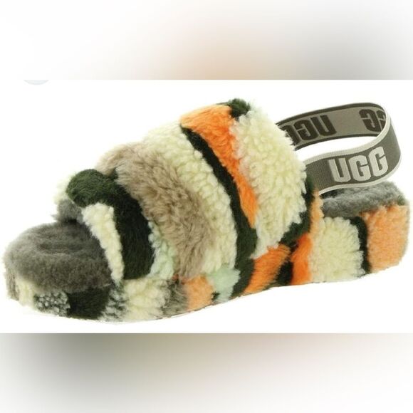 UGG fluff slippers in olive Cali camo with orange. 8 - Picture 13 of 13